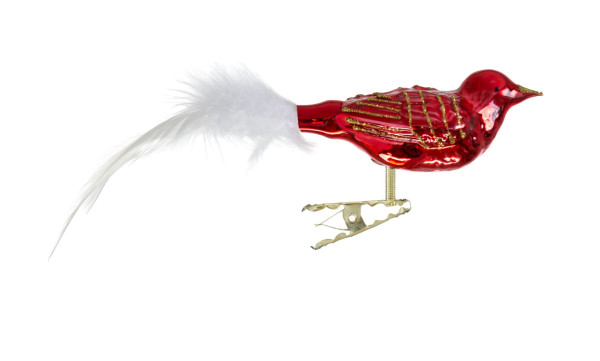 6 cm kleiner breiter Vogel, Feder glanz rot