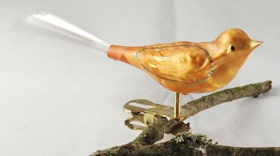 kleiner Vogel, Klarlack, Flügel eingerahmt Nr. 306/5, Eislack orange, Glasfaser