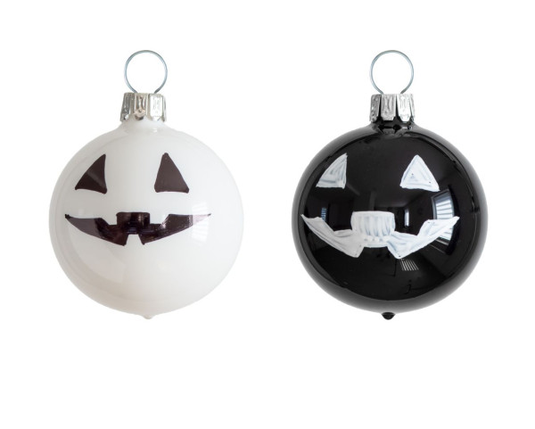 Halloween-Kugel 4 cm, Gesicht `Norman´, 2-fach sortiert schwarz & weiß