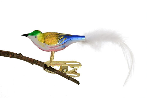 Mini-Vogel, gespritzt, Feder Nr. 333, blau, gold, grün