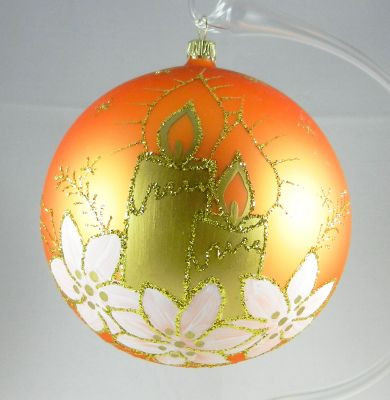 12 cm Kugel, Dekor Adventsgesteck, 1-fach matt orange