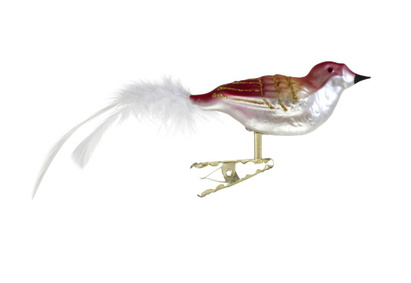6 cm kleiner breiter Vogel, Feder Nr. 513, matt rot, gold
