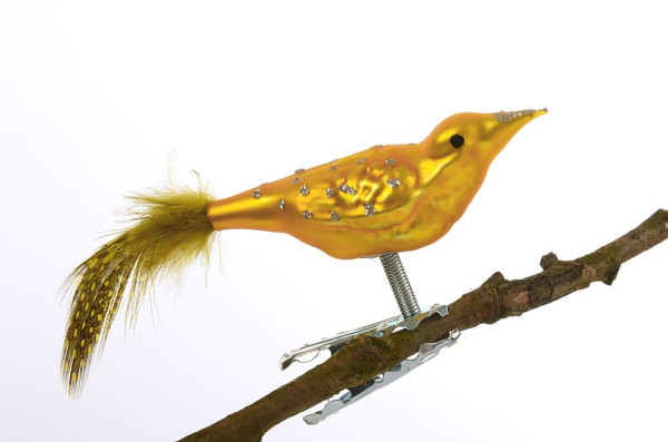 Mini-Vogel, Glimmerpunkte, farbige Perlhuhn-Feder matt dunkelgold