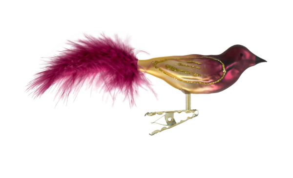 kleiner Vogel, gespritzt, burgunder Feder Nr. 107, hinten matt gold, vorne burgund
