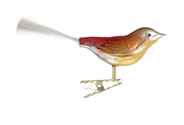 kleiner bauchiger Vogel, gespritzt Nr. 436, olivgrün, zimt, rot, gold