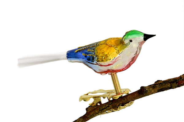 Mini-Vogel, gespritzt, Glasfaserschwanz Nr. 285, silber, blau, gold, grün