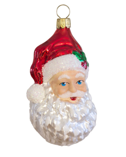 Weihnachtsmannkopf mit Zweig an der Mütze glanz rot