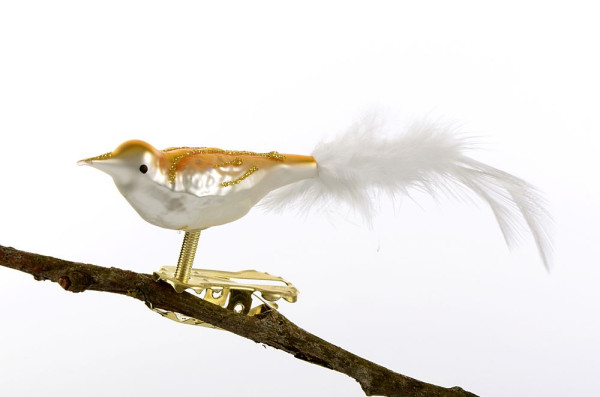 Mini-Vogel, gespritzt, Feder Nr. 138, matt weiß, gold
