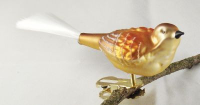 6 cm kleiner breiter Vogel Nr. 515, matt goldnessel, braun, orange