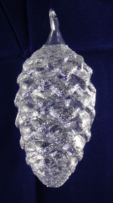 7 cm Tannenzapfen mit Glasöse glasklar, Silberglimmer
