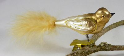 kleiner Vogel, gespritzt, beige Feder Nr. 106, hinten matt champagner, vorne bronzegold