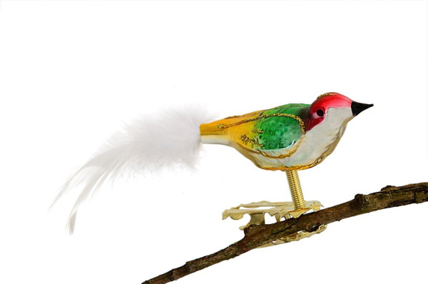 Mini-Vogel, gespritzt, Feder Nr. 334, gold, grün, rot