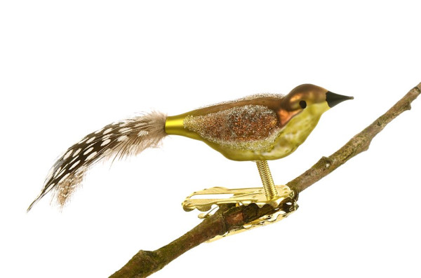 Mini-Vogel, gespritzt, Perlhuhn-Feder Nr. 377, matt grün, braun