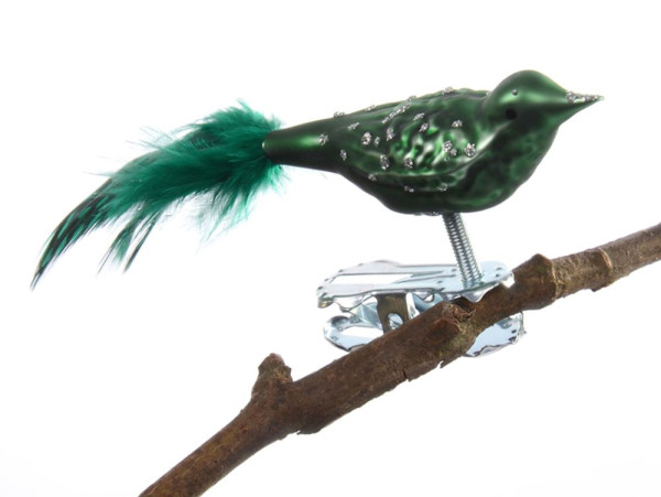 Mini-Vogel, Glimmerpunkte, farbige Perlhuhn-Feder matt grün
