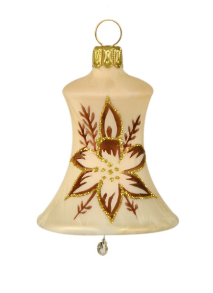 5 cm Glocke, Sortiment Blume mit Kerze, 3-fach Eislack beige