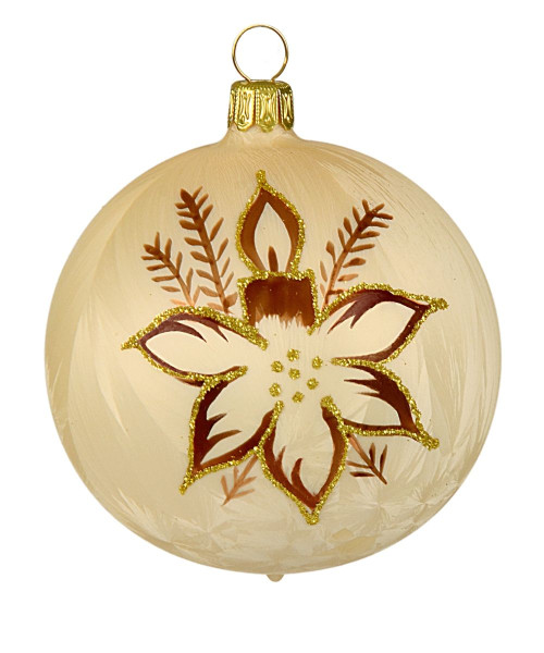 8 cm Kugel, Sortiment Blume mit Kerze, 3-fach Eislack beige
