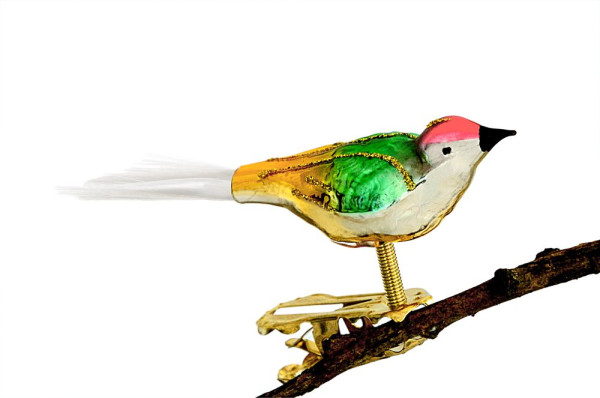 Mini-Vogel, gespritzt, Glasfaserschwanz Nr. 286, silber, gold, grün, rot
